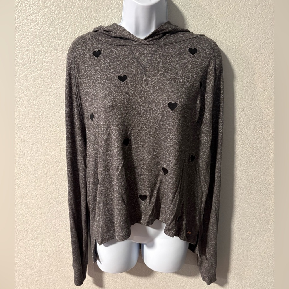 PINK Victoria's Secret Gray Hoodie Sweater with Black Heart Accents